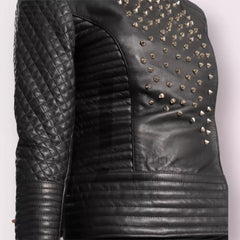 Celeste Studded Black Leather Jacket