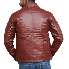 Reddish Brown Men's Western Leather Biker Jacket