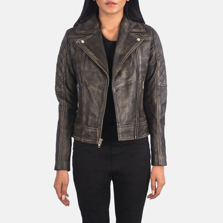 Carolyn Quilted Distressed Biker Jacket