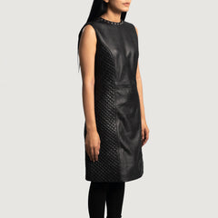Luxe Black Leather Dress Women Leather Coat