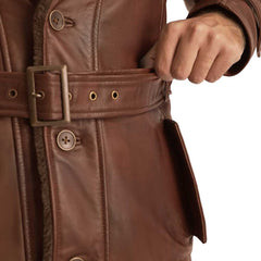 Dignity Leather Men's Chocolate Brown Coat with Fur