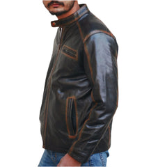 Black Waxed Canvas Leather Jacket Men's
