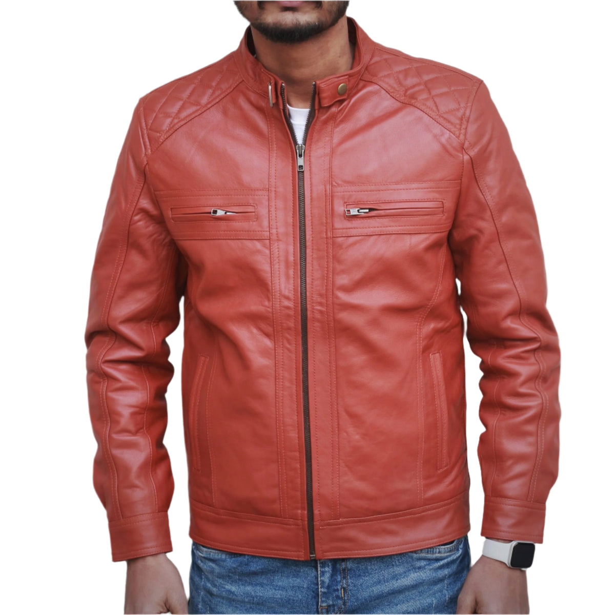 Dignity Leather Tan Brown Biker Jacket Men's