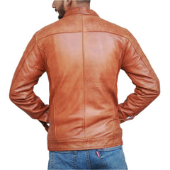 Diamond Cut Canvas Leather Biker jacket Men