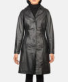 Alexis Black Single Breasted Women Leather Coat