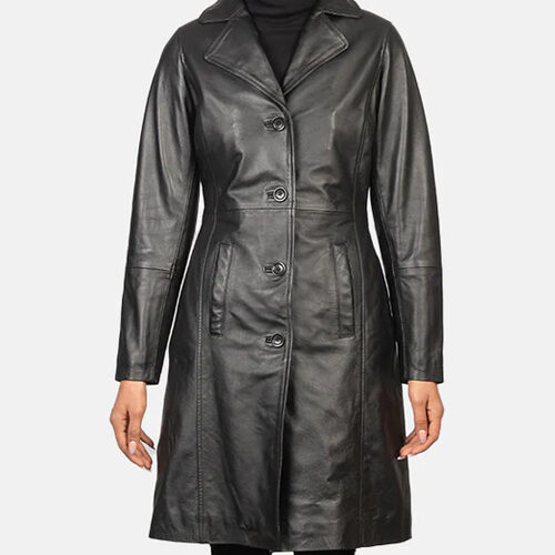 Alexis Black Single Breasted Women Leather Coat