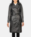 Alice Black Double Breasted Women Leather Coat