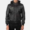 Black Bouncer leather hooded mens jacket front