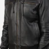 Black Bouncer leather hooded mens jacket side