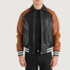 Black & Brown Leather Walton Varsity Jacket Mens