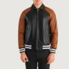 Black & Brown Leather Walton Varsity Jacket Mens-front