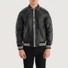 Black Cooper mens leather varsity jackets-front