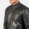 Black Ionic Dignity leather biker jacket men-side