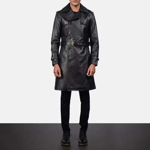 Black Leather Duster Coat for men