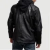 Black Moulder leather hooded mens jacket