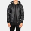 Black Nintenzo leather hooded mens jacket