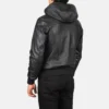 Black Nintenzo leather hooded mens jacket