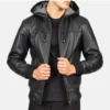 Black Nintenzo leather hooded mens jacket design