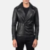 Black Noah Leather biker jackets for men-front