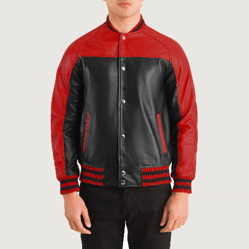 Black & Red Terrance Varsity Jacket Mens