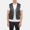 Black Safari leather vest for men