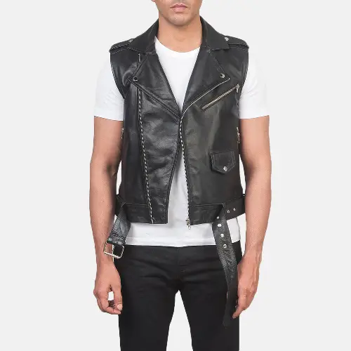 Black Sullivan Leather Vest for Men