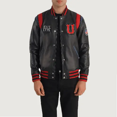 Black USA Liberte mens leather varsity jackets