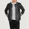 Black Willis Leather varsity jacket mens