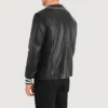 Black Willis Leather varsity jacket mens-back