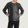 Black Willis Leather varsity jacket mens-front