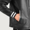 Black Willis Leather varsity jacket mens-side