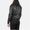 Black leather bomber Hooded jackets for men-back