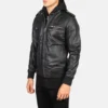 Black leather bomber Hooded jackets for men-side