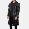 Black leather duster coat for men side