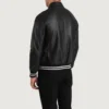 Black leather walton varsity jacket mens