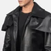 Black mens leather dress coat