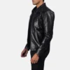 Black mystical mens real leather biker jacket-side