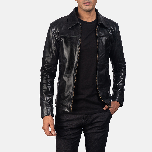 Black mystical mens real leather biker jacket