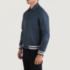 Blue Leather Walton Varsity Jacket Mens-front