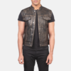 Brown Atlas Moto Distressed leather vest for men