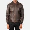 Brown Dignity Aaron Leather Bomber Jacket-front