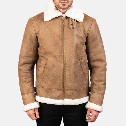 Brown Distressed Leather Mens Winter trench Jacket