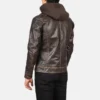 Brown Hector Vintage leather hooded mens jacket