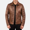 Brown Lavendard Leather Biker Jacket-front