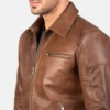 Brown Lavendard Leather Biker Jacket-side