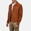 Brown Stallon suede trucker jacket mens-front