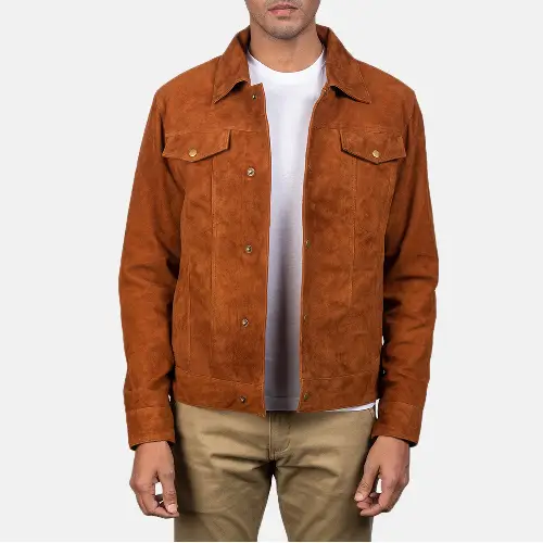 Brown Stallon suede trucker jacket mens