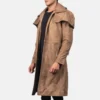 Brown leather coat for men side