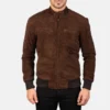 Brown mens suede bomber jacket-front