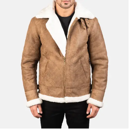 Distressed Francis Brown shearling fur jacket mens